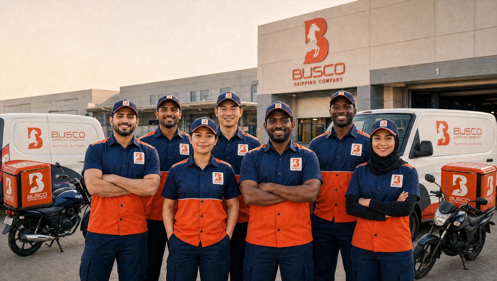 Busco Shipping team outside a hub